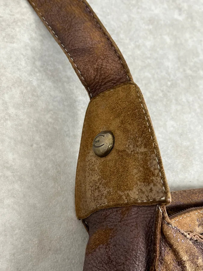 2000s Cavalli Brown Eroded Leather Shoulder Bag nefXajc 10