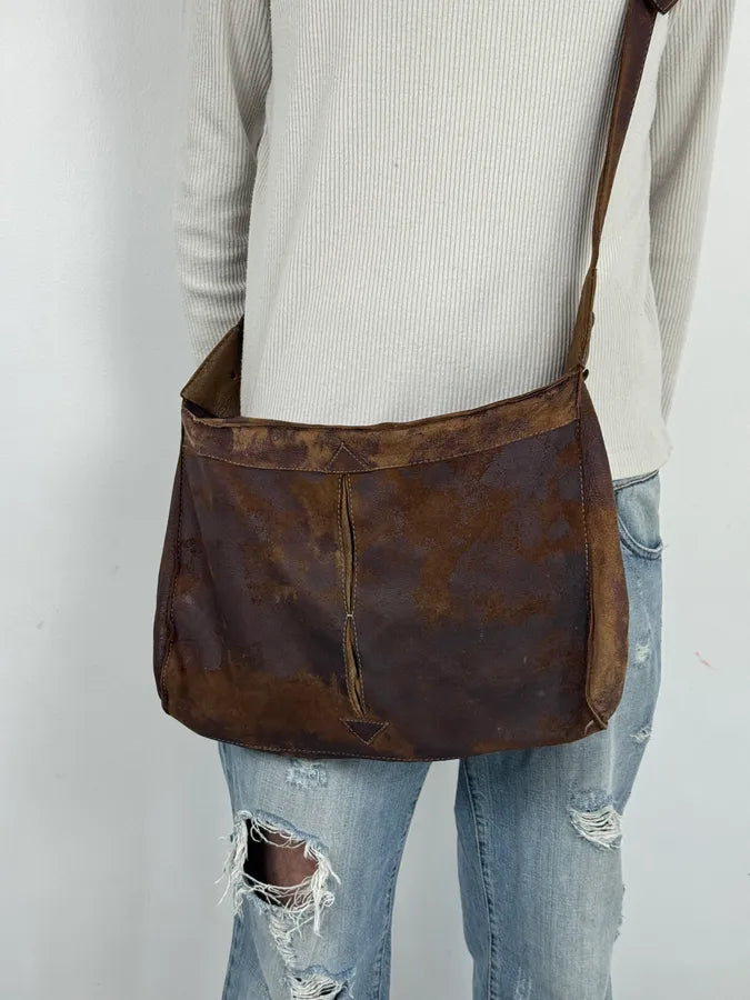 2000s Cavalli Brown Eroded Leather Shoulder Bag nefXajc 2