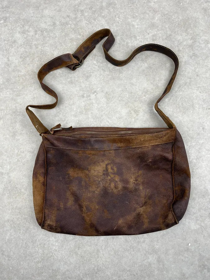 2000s Cavalli Brown Eroded Leather Shoulder Bag nefXajc 5