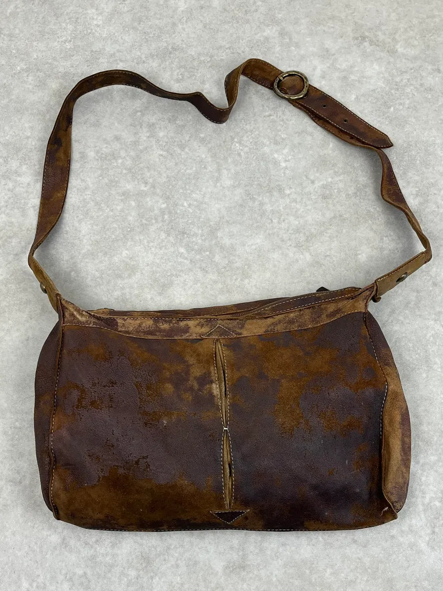 2000s Cavalli Brown Eroded Leather Shoulder Bag nefXajc 3