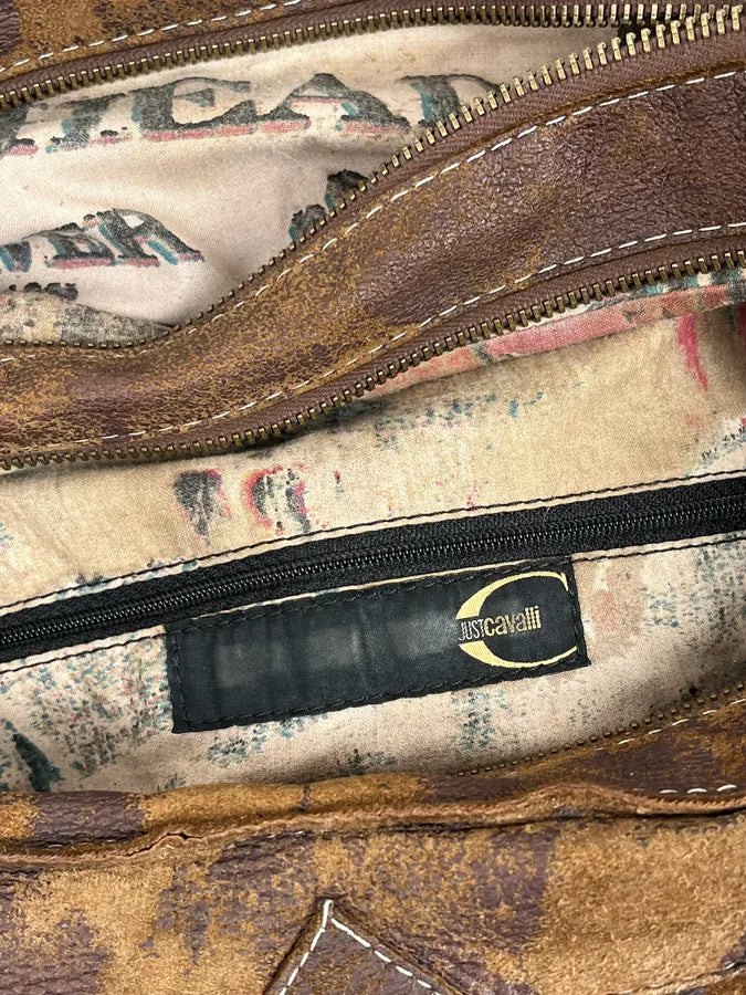 2000s Cavalli Brown Eroded Leather Shoulder Bag nefXajc 8