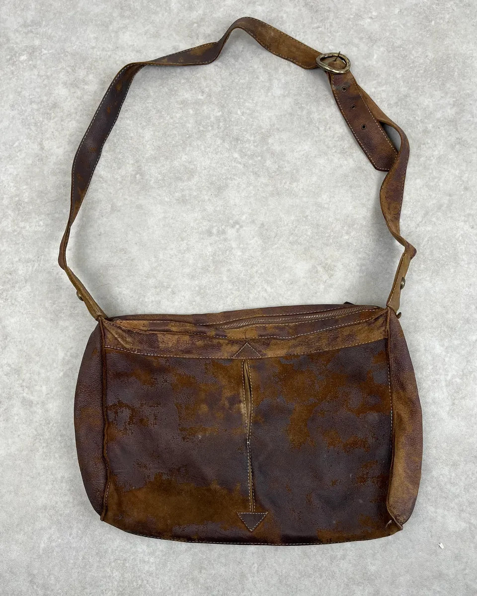 2000s Cavalli Brown Eroded Leather Shoulder Bag nefXajc 0