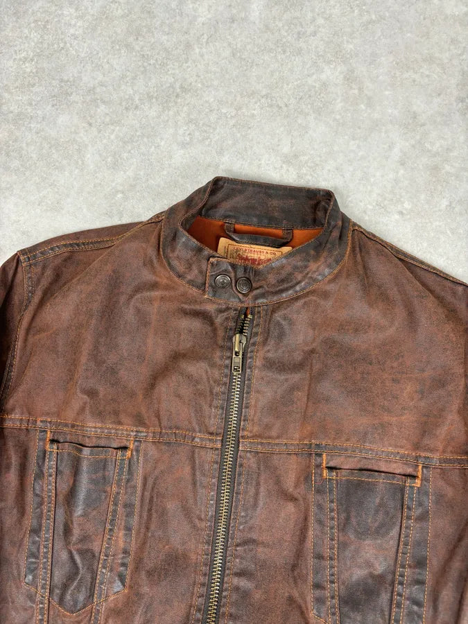 Levis Brown Waxed Biker Denim Jacket fTyMNnp 3