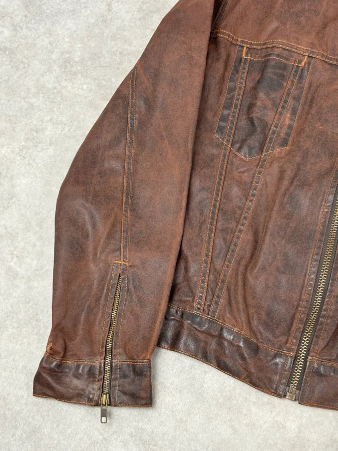 Levis Brown Waxed Biker Denim Jacket fTyMNnp 7