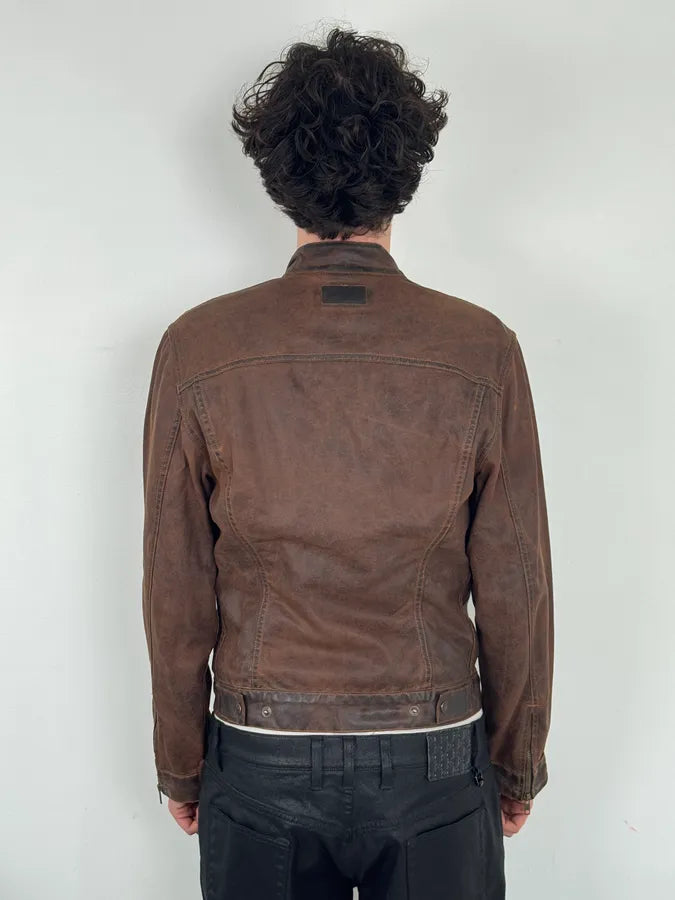 Levis Brown Waxed Biker Denim Jacket fTyMNnp 2