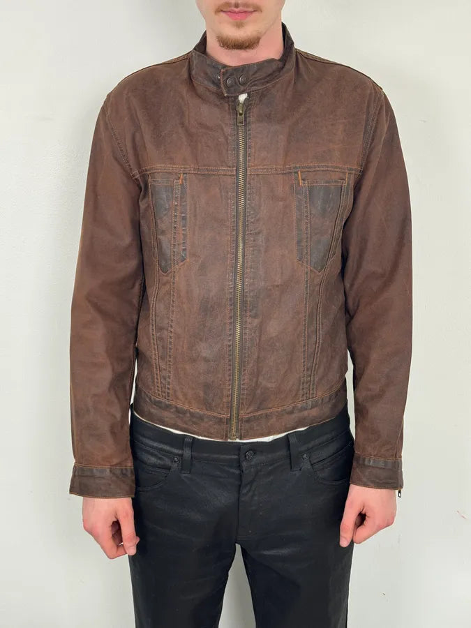 Levis Brown Waxed Biker Denim Jacket fTyMNnp 1