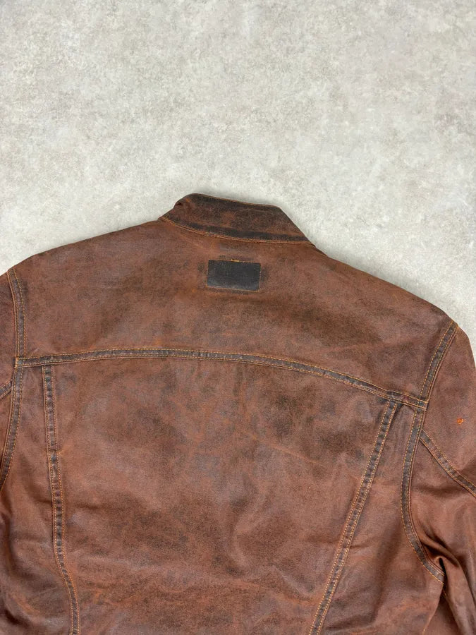 Levis Brown Waxed Biker Denim Jacket fTyMNnp 5