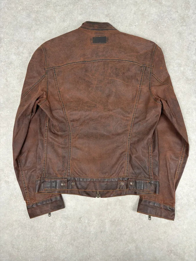 Levis Brown Waxed Biker Denim Jacket fTyMNnp 4