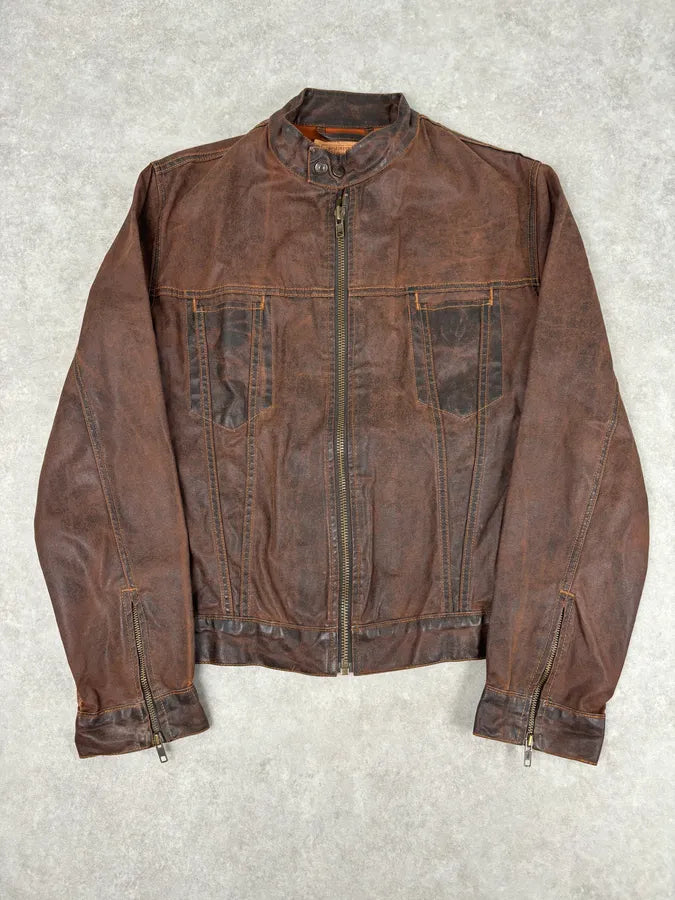 Levis Brown Waxed Biker Denim Jacket fTyMNnp 0
