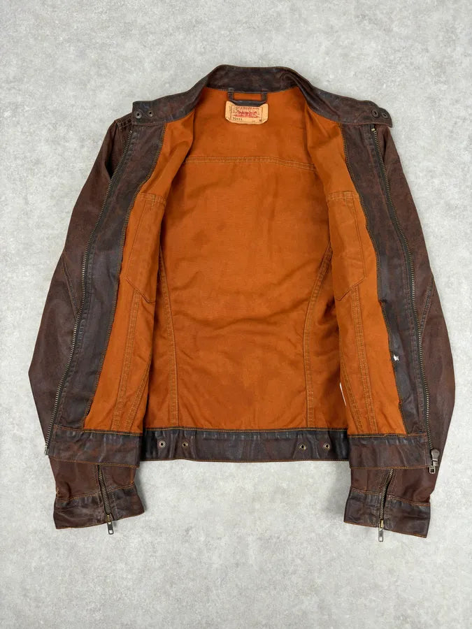 Levis Brown Waxed Biker Denim Jacket fTyMNnp 6