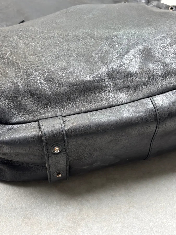 2000s Prada Black Leather Eyelet Messenger Bag  uEbqQBi 8