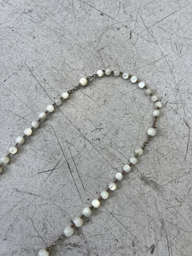 Vintage Rosary Cross Pendant White Necklace PzAbdjM 4