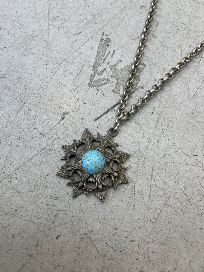 Vintage Solar Plexus Turquoise Pendant Stainless Steel Necklace rXhosYa 2