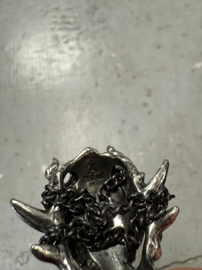 Vintage Tin Ancient Dragon Skull Pendant Necklace JHobRLZ 4