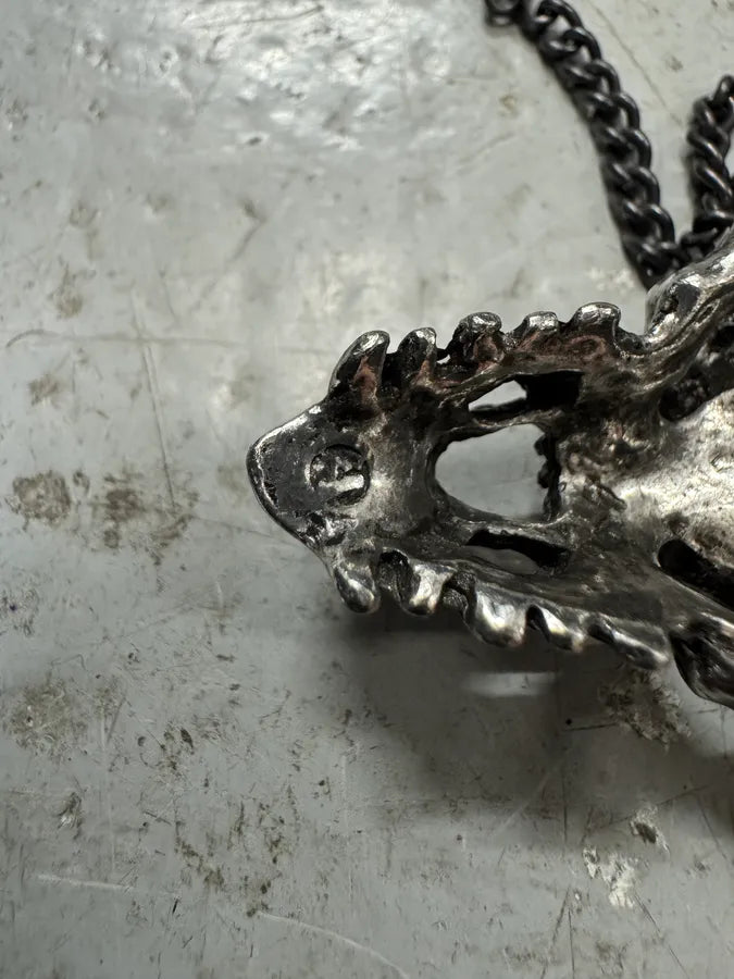 Vintage Tin Ancient Dragon Skull Pendant Necklace JHobRLZ 5