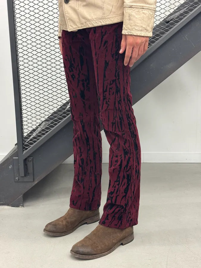 AW2003 Versace Bordeaux Corduroy Distressed Flared Pants vqqLwbA 2