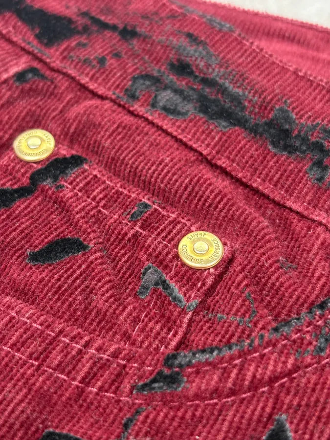 AW2003 Versace Bordeaux Corduroy Distressed Flared Pants vqqLwbA 6