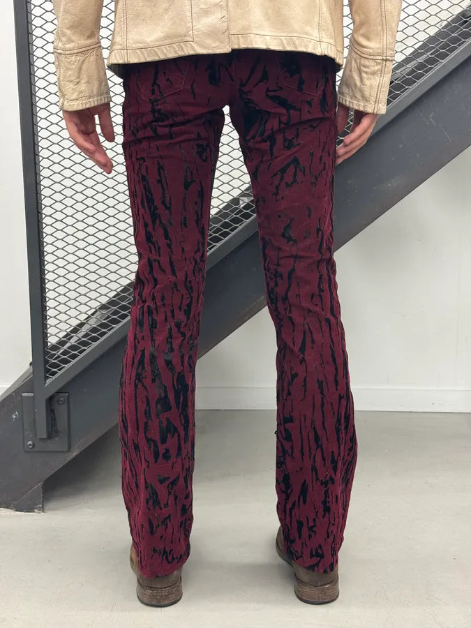 AW2003 Versace Bordeaux Corduroy Distressed Flared Pants vqqLwbA 3