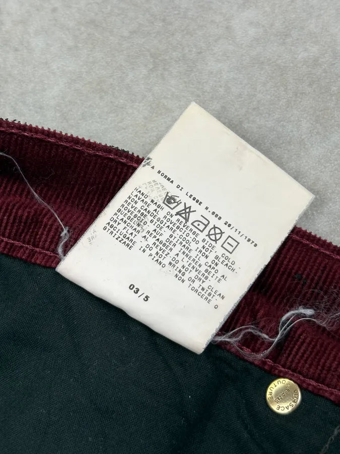 AW2003 Versace Bordeaux Corduroy Distressed Flared Pants vqqLwbA 11