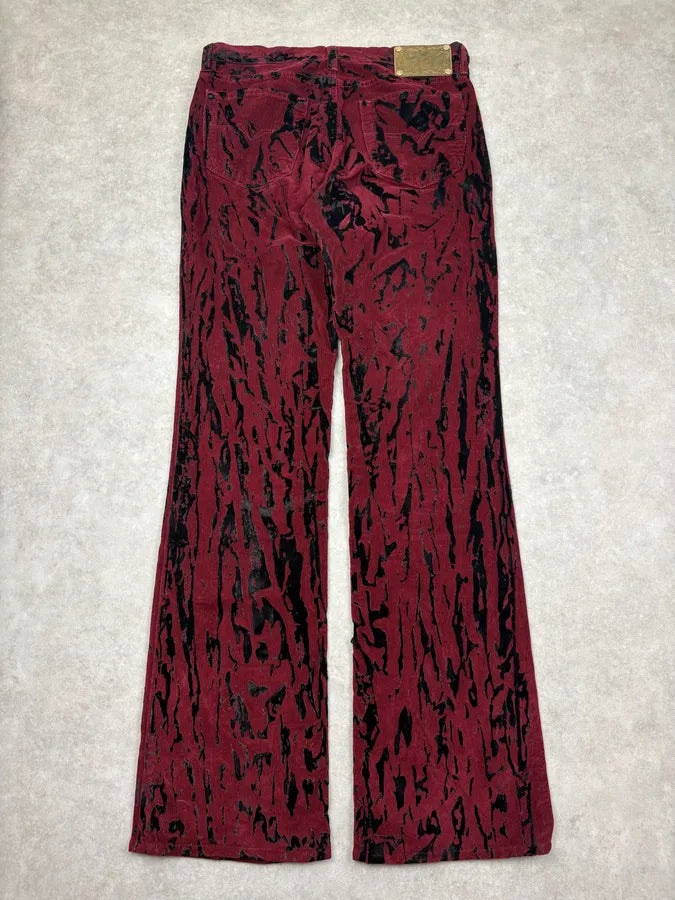 AW2003 Versace Bordeaux Corduroy Distressed Flared Pants vqqLwbA 5
