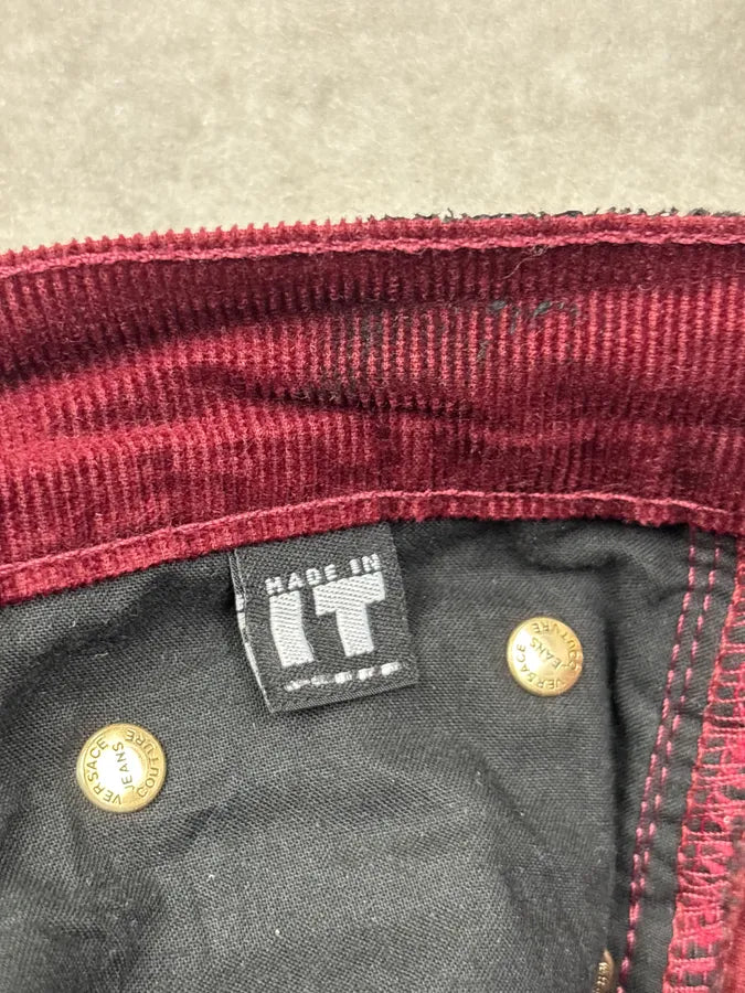 AW2003 Versace Bordeaux Corduroy Distressed Flared Pants vqqLwbA 12