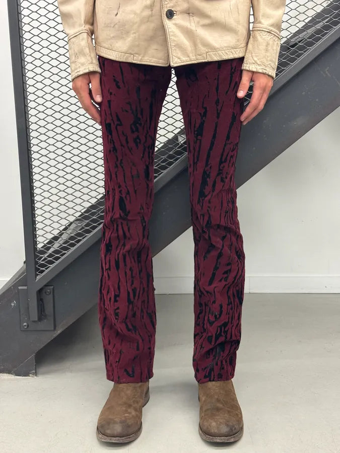 AW2003 Versace Bordeaux Corduroy Distressed Flared Pants vqqLwbA 1