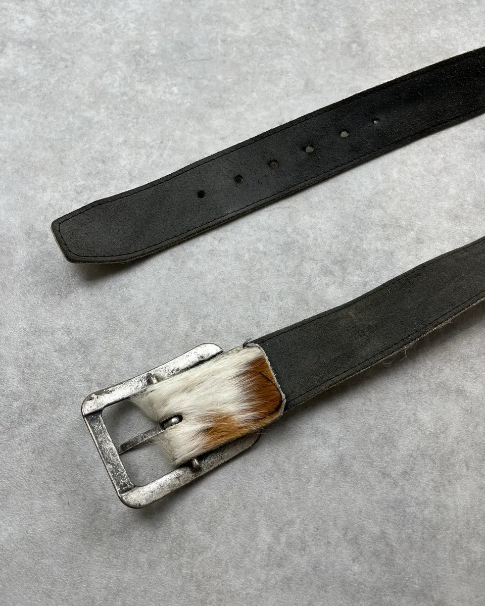 Vintage White & Brown Cowhide Fur Leather Belt TzsHBTm 5