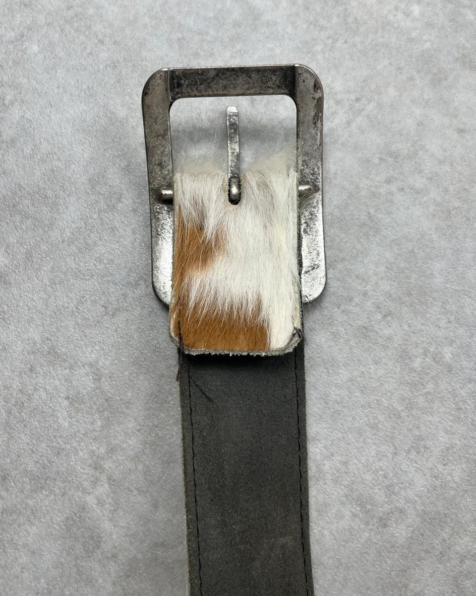 Vintage White & Brown Cowhide Fur Leather Belt TzsHBTm 6
