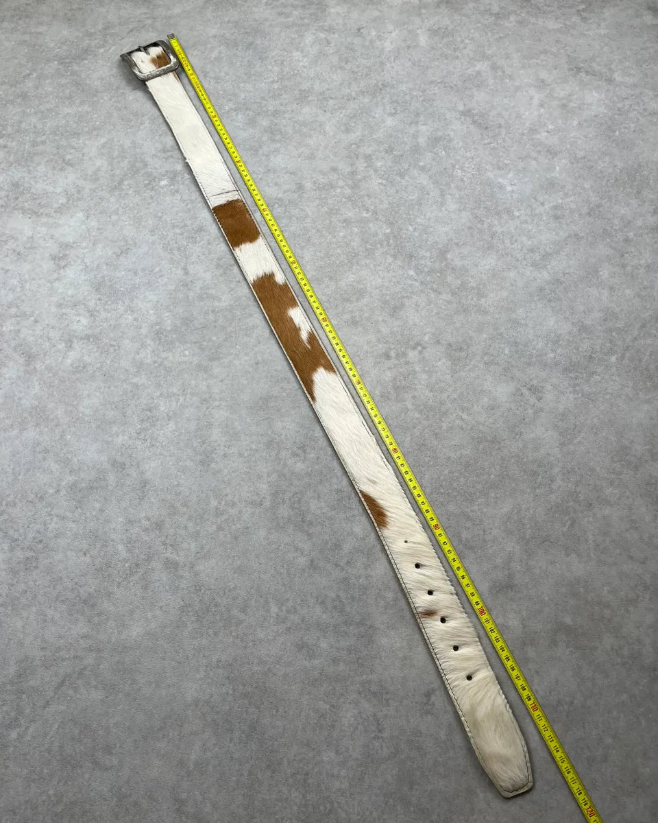 Vintage White & Brown Cowhide Fur Leather Belt TzsHBTm 7