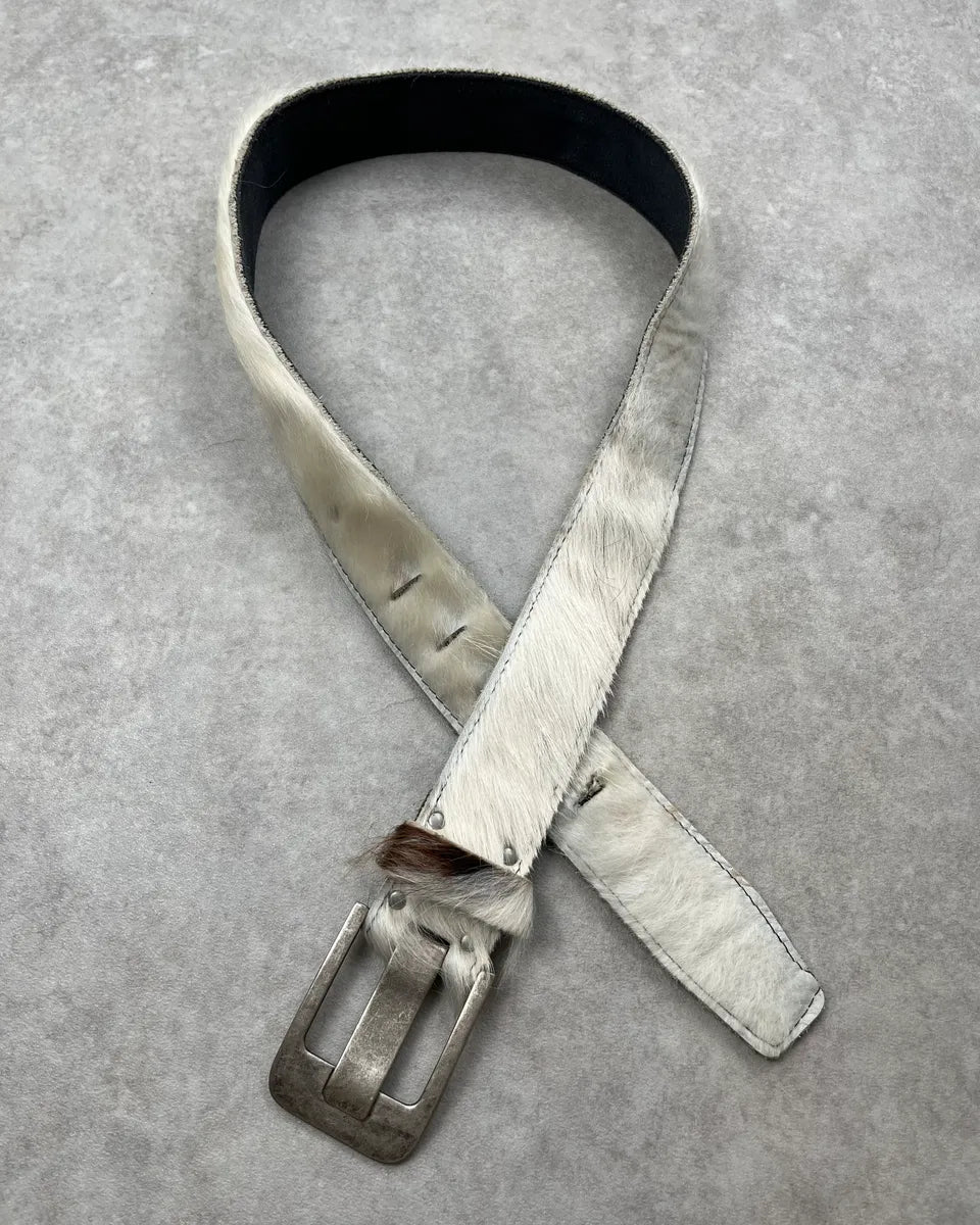Vintage White Cowhide Fur Leather Belt AtcafHp 0