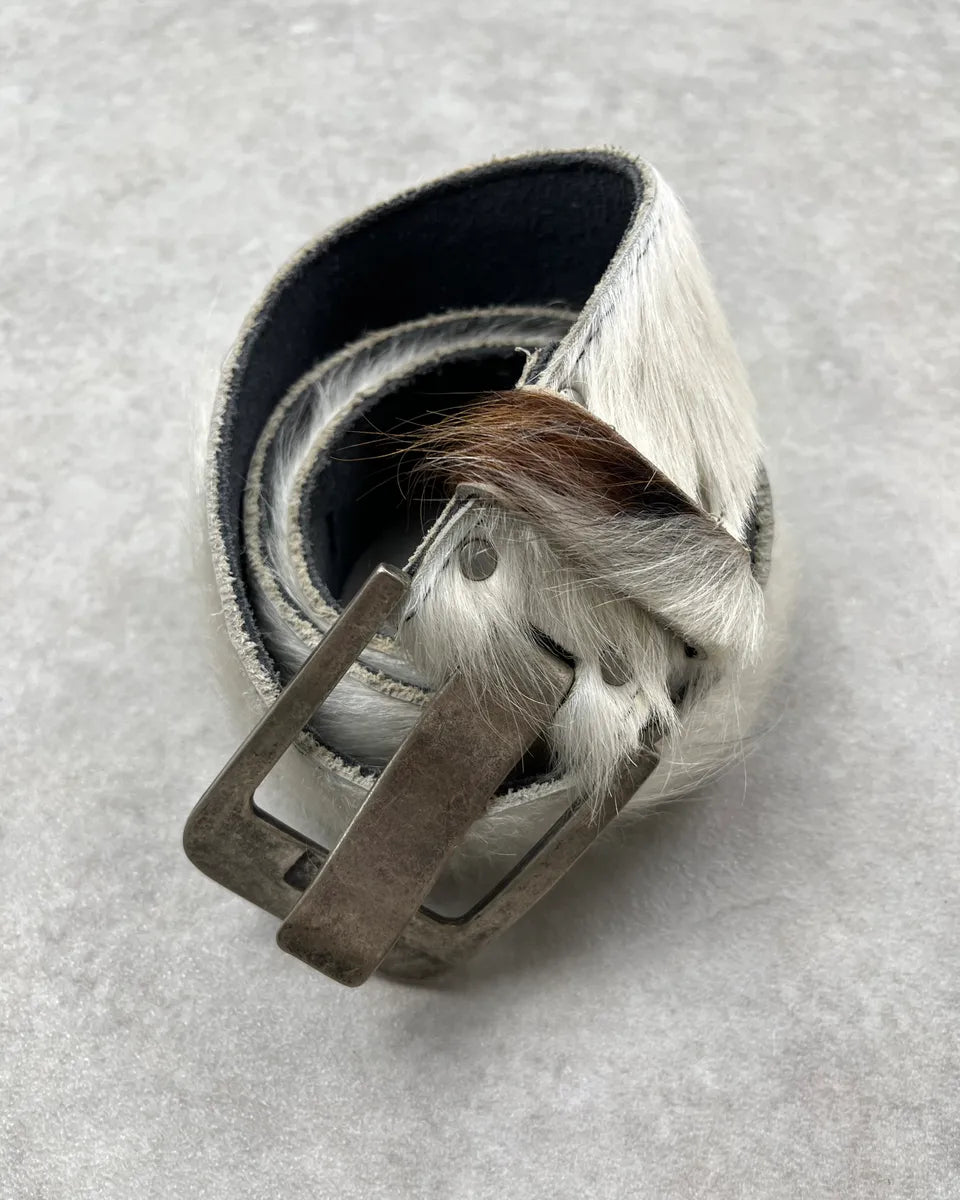 Vintage White Cowhide Fur Leather Belt AtcafHp 2
