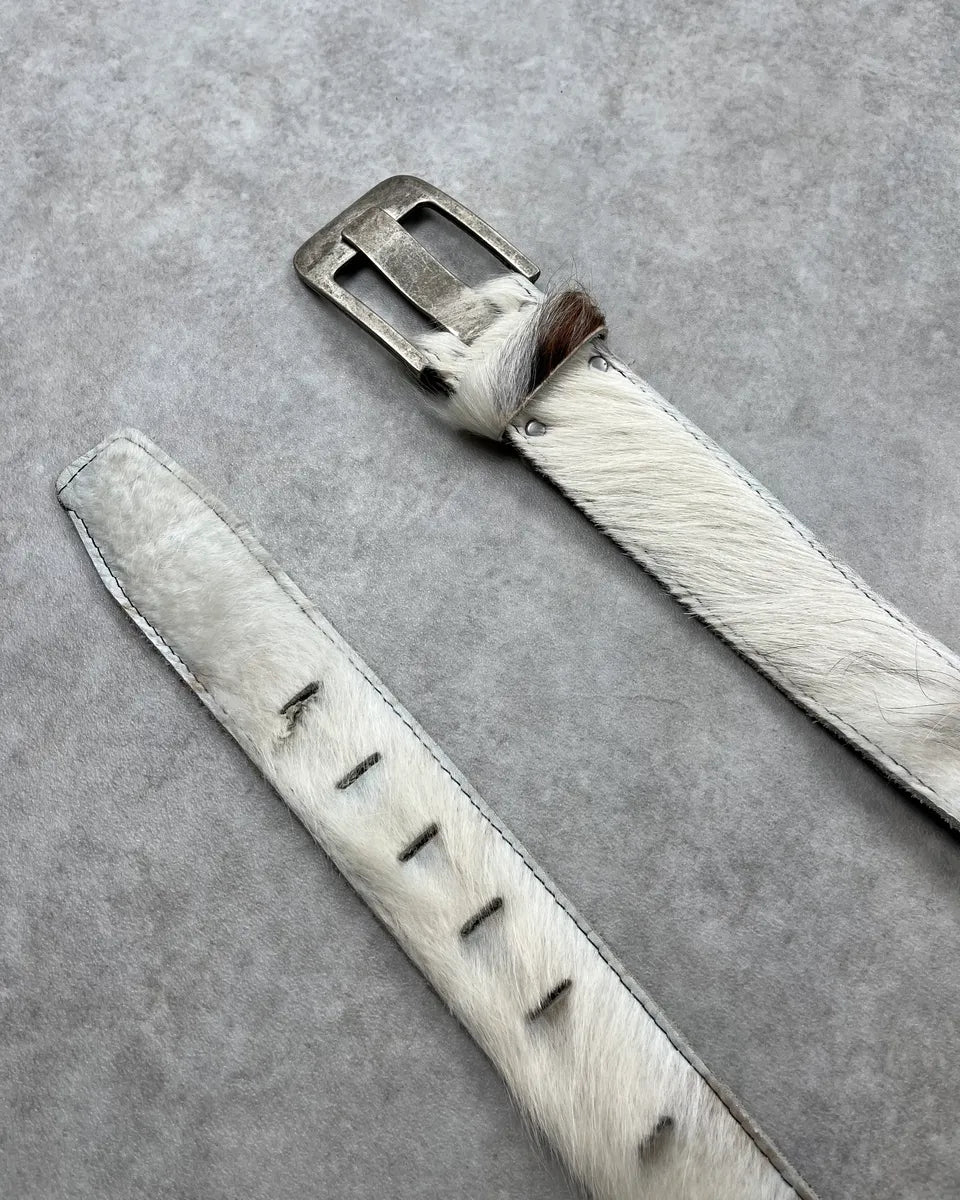 Vintage White Cowhide Fur Leather Belt AtcafHp 3