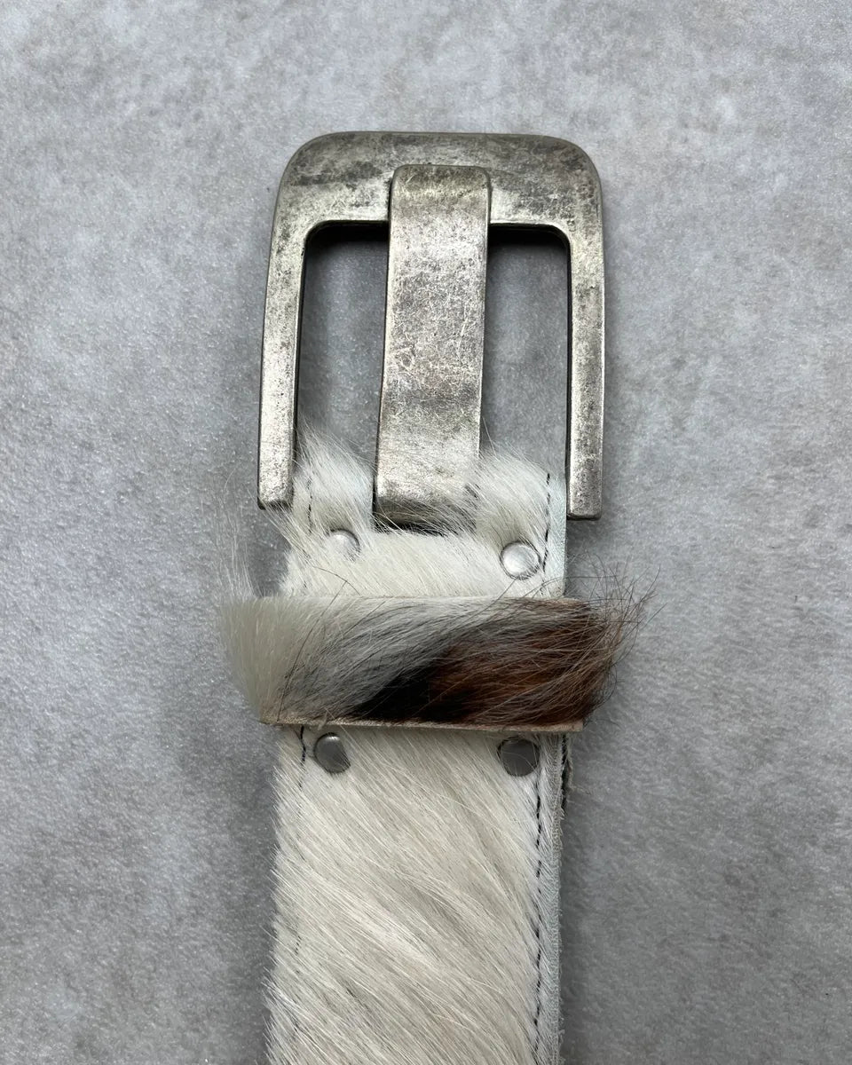 Vintage White Cowhide Fur Leather Belt AtcafHp 4