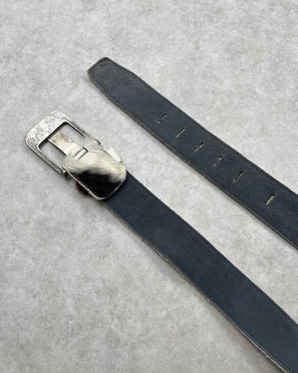 Vintage White Cowhide Fur Leather Belt AtcafHp 5