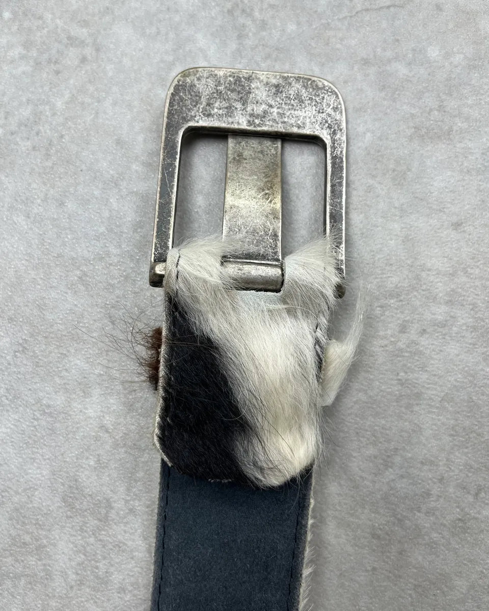 Vintage White Cowhide Fur Leather Belt AtcafHp 6