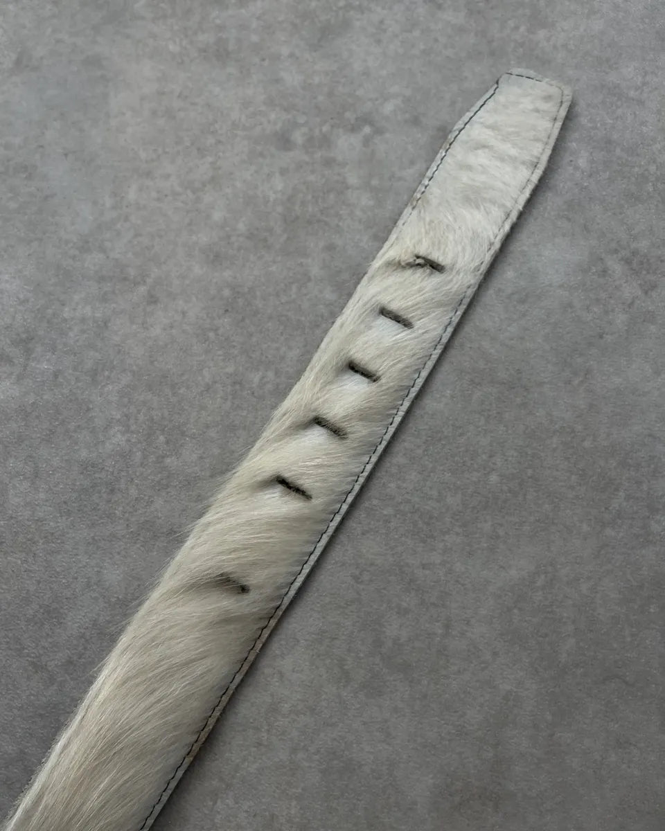 Vintage White Cowhide Fur Leather Belt AtcafHp 7