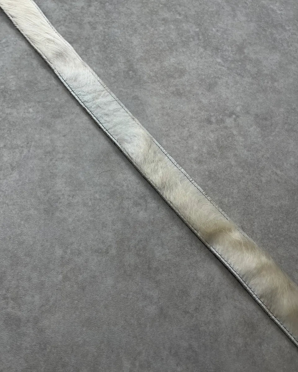 Vintage White Cowhide Fur Leather Belt AtcafHp 8