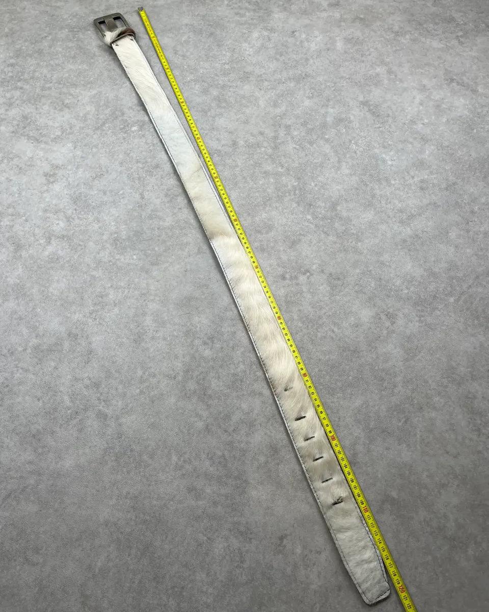 Vintage White Cowhide Fur Leather Belt AtcafHp 9