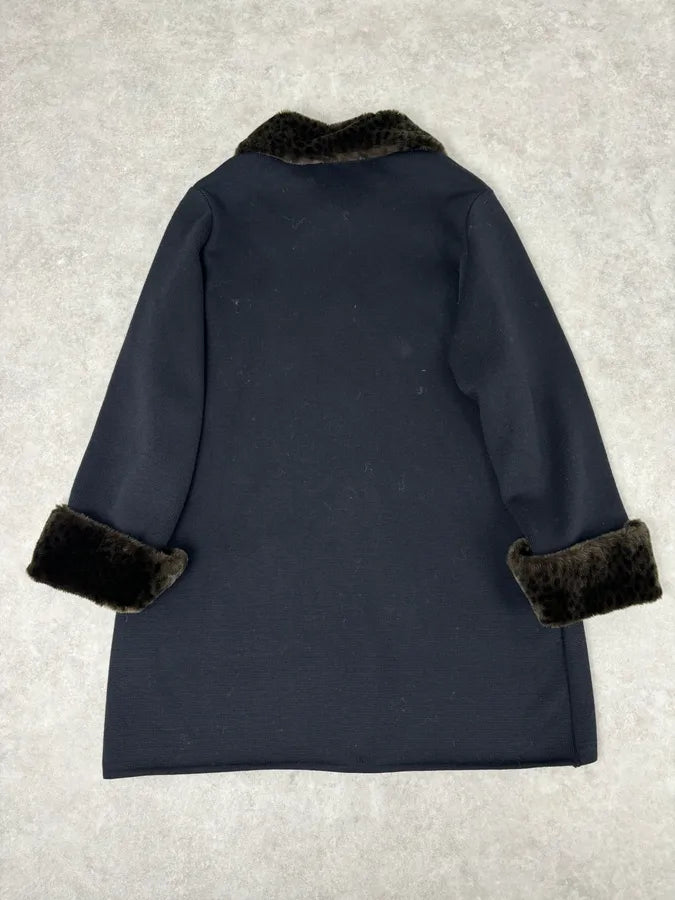 1990s Yves Saint Laurent Black Wool Fur Collar Coat xJhXzJE 4