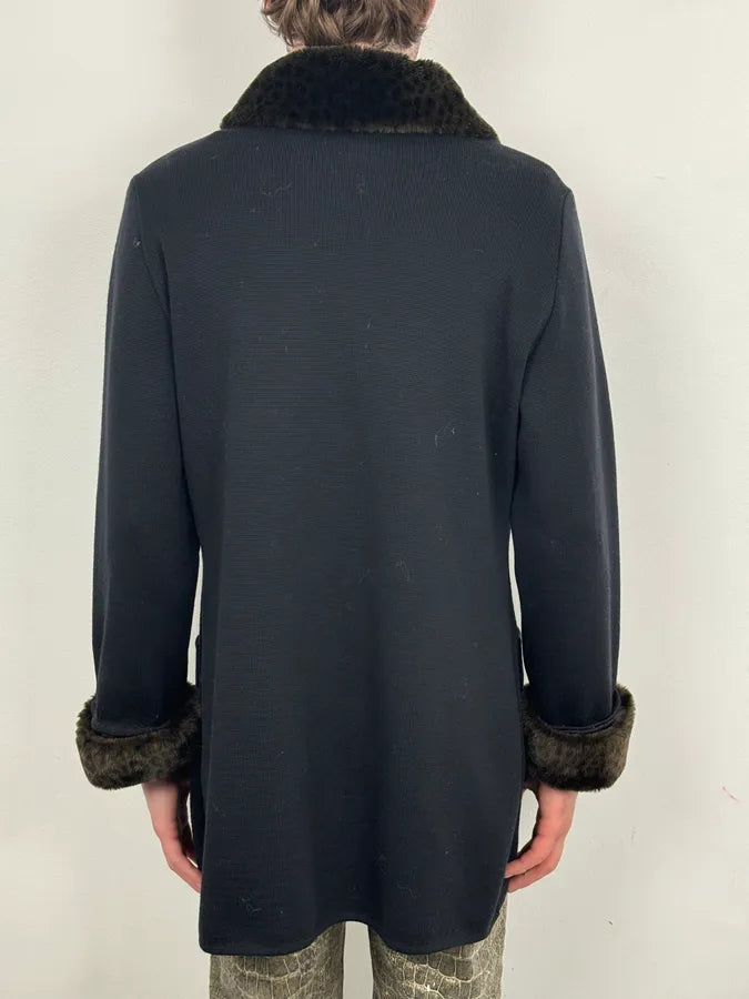 1990s Yves Saint Laurent Black Wool Fur Collar Coat xJhXzJE 2