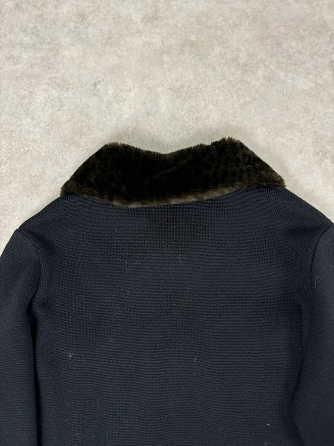 1990s Yves Saint Laurent Black Wool Fur Collar Coat xJhXzJE 5
