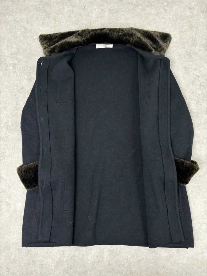 1990s Yves Saint Laurent Black Wool Fur Collar Coat xJhXzJE 6