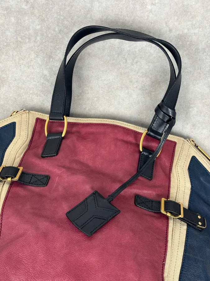 2000s Yves Saint Laurent Burgundy Leather Colorblock Handle Bag GepRwbu 5