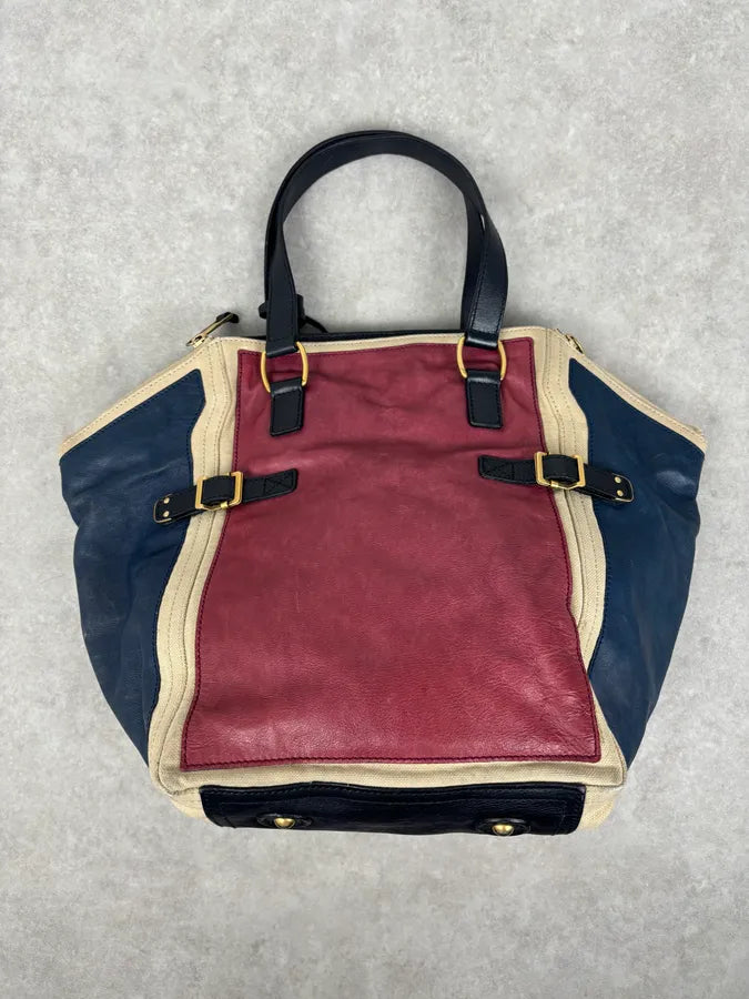 2000s Yves Saint Laurent Burgundy Leather Colorblock Handle Bag GepRwbu 7