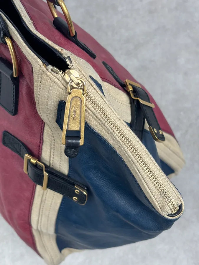 2000s Yves Saint Laurent Burgundy Leather Colorblock Handle Bag GepRwbu 9