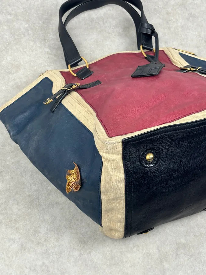 2000s Yves Saint Laurent Burgundy Leather Colorblock Handle Bag GepRwbu 3