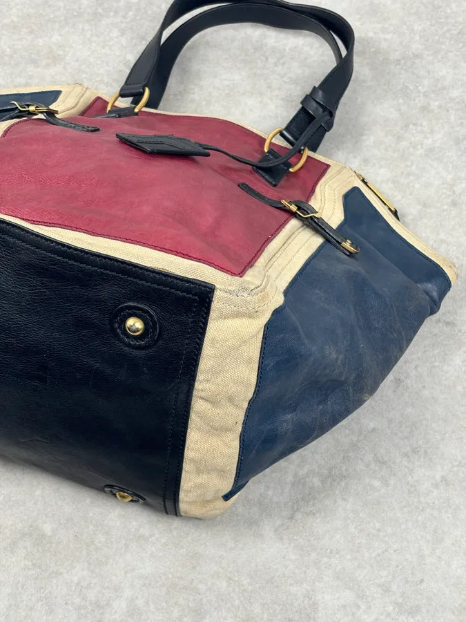 2000s Yves Saint Laurent Burgundy Leather Colorblock Handle Bag GepRwbu 4