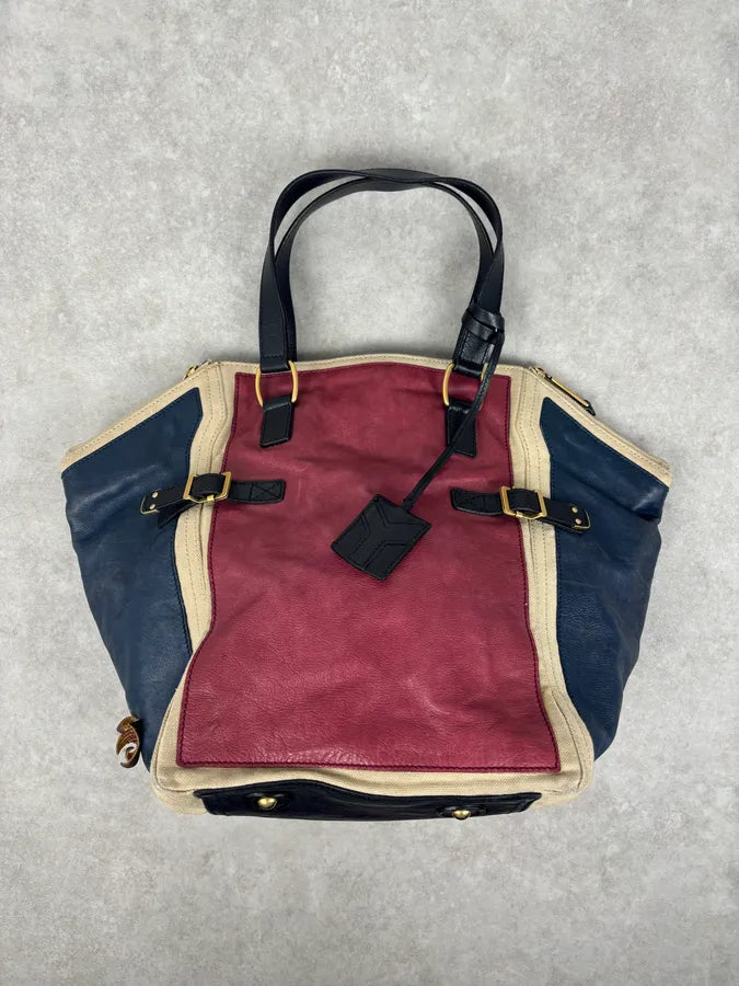 2000s Yves Saint Laurent Burgundy Leather Colorblock Handle Bag GepRwbu 1