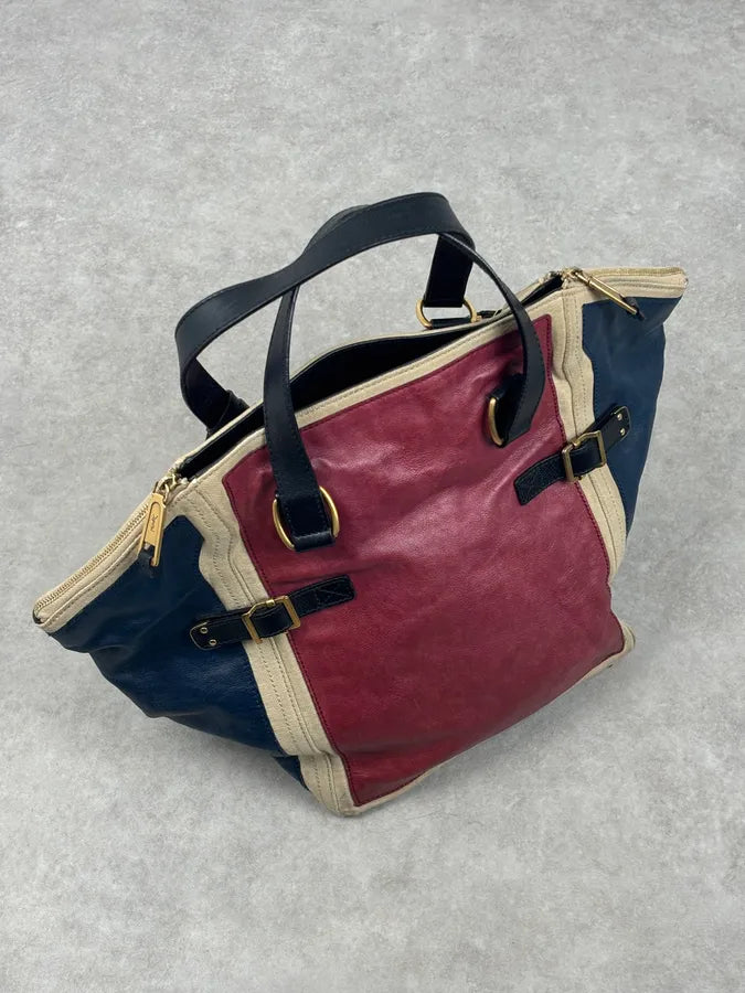 2000s Yves Saint Laurent Burgundy Leather Colorblock Handle Bag GepRwbu 8