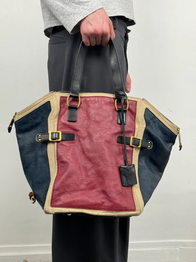 2000s Yves Saint Laurent Burgundy Leather Colorblock Handle Bag GepRwbu 0